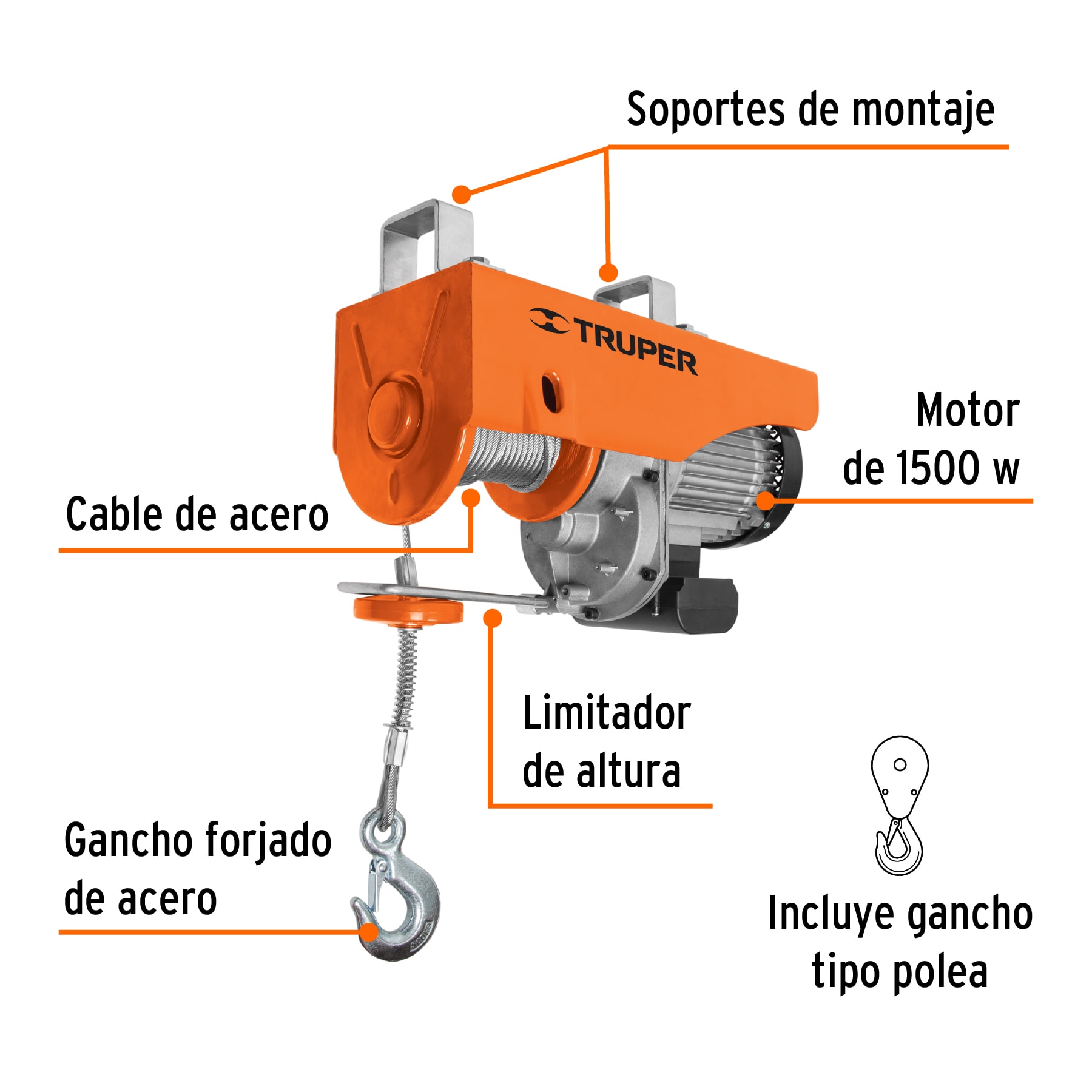 Polipasto eléctrico, 1,000kg (2,200lb), Truper - Image 2